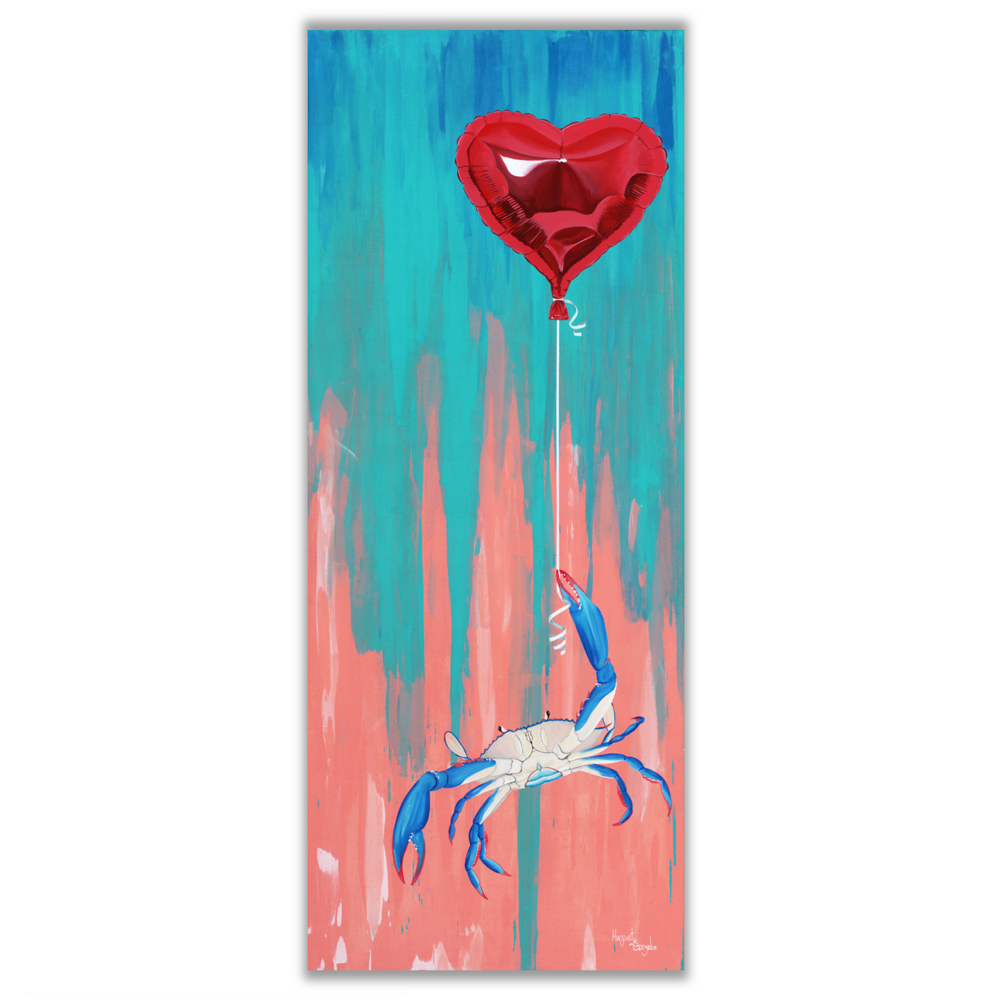 Original Painting of Blue Crab holding Mylar Balloon